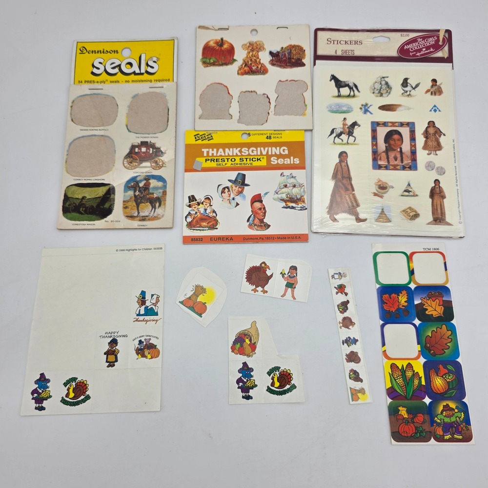 Vintage Thanksgiving Western Sticker Lot American Girl Kaya Eureka Dennison Seal